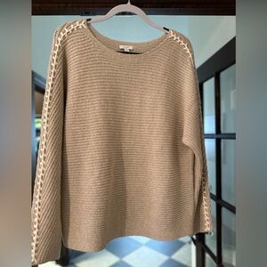 Cozy Beige Knit Sweater with Lace Accents